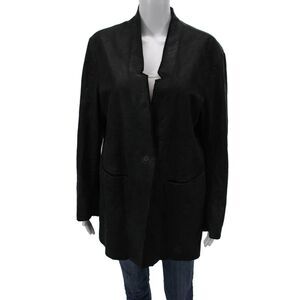 Transit Womens Black Polyester Blend Blazer Long Sleeve Button Fall Size S